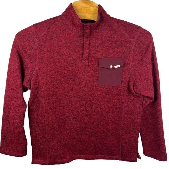Woolrich Mens Red Polyester Snap Button Long Sleeve Pull Over Sweater Large - Picture 2 of 6